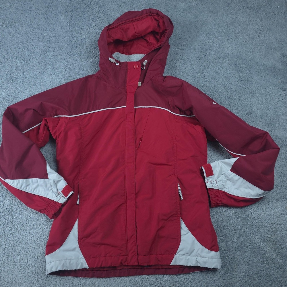 Columbia Jacket Womens Small Red Hooded Ski Fleece Lined Insulated Colorblock